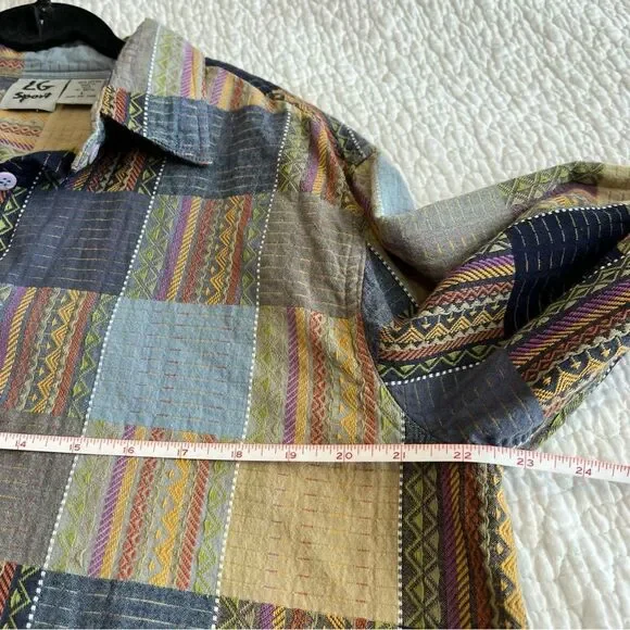 ✨ Vintage LG Sport Multicolor Patchwork Long Sleeve Button Down Shirt Large - Picture 8 of 9